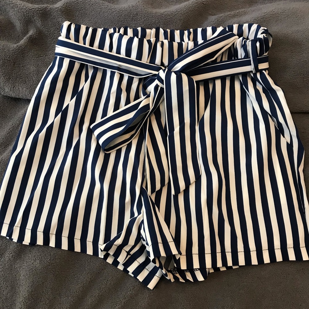 Navy blue and white striped shorts